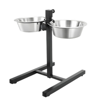 Dog Food Bowl Stand, Adjustable, U-Base Double Bowl Stand, Stainless Steel, Removable Bowls