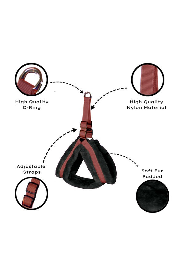 Nylon Dog Harness Soft Fur Padded With Adjustable Straps