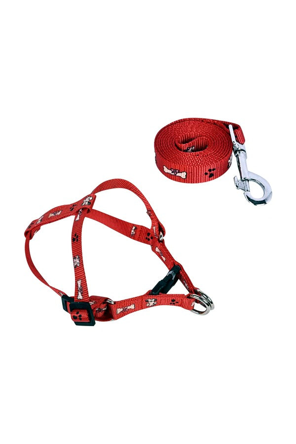 Puppy Harness, Leash Combo Set, Nylon Fabric, Adjustable Size, Bone Paw Printed (Recommended For 02-10 KG Puppy)
