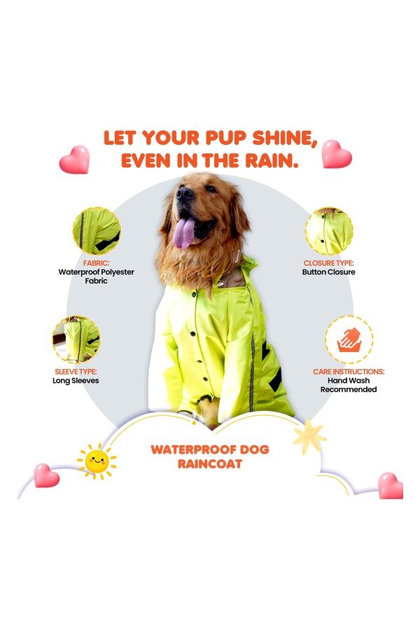 Waterproof Neon Green Dog Raincoat Lightweight Hooded Rain Jacket for Dogs