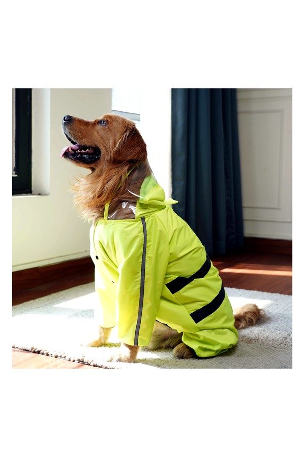 Waterproof Neon Green Dog Raincoat Lightweight Hooded Rain Jacket for Dogs