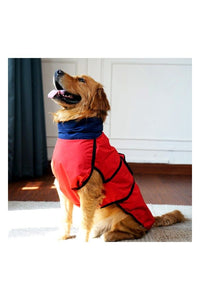 Waterproof Dog Raincoat (Red & Navy) – Lightweight Sleeveless Rain Jacket with Neck Protection