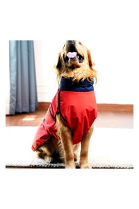 Waterproof Dog Raincoat (Red & Navy) – Lightweight Sleeveless Rain Jacket with Neck Protection