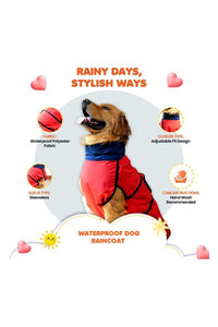 Waterproof Dog Raincoat (Red & Navy) – Lightweight Sleeveless Rain Jacket with Neck Protection