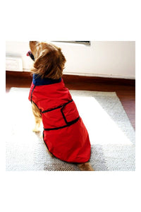 Waterproof Dog Raincoat (Red & Navy) – Lightweight Sleeveless Rain Jacket with Neck Protection
