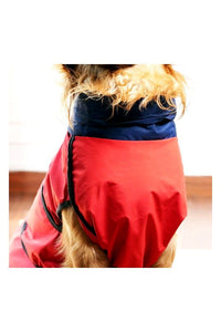 Waterproof Dog Raincoat (Red & Navy) – Lightweight Sleeveless Rain Jacket with Neck Protection