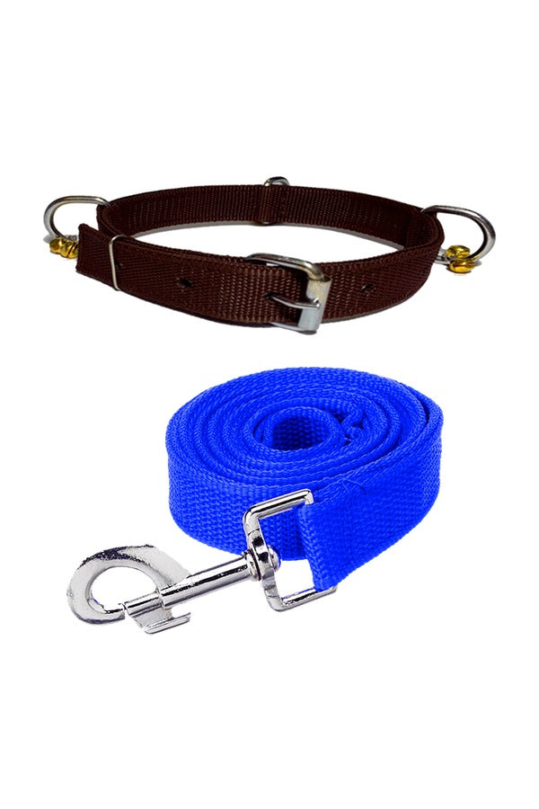 Nylon Dog Belt Combo of Ghungroo Collar with Leash, Dog Adjustable Nylon Bell Collar & Leash