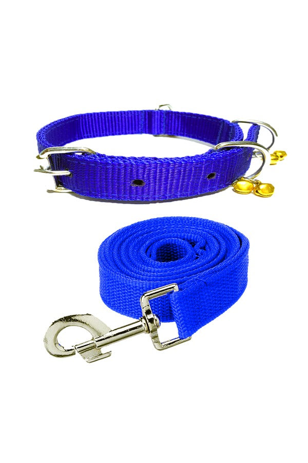Nylon Dog Belt Combo of Ghungroo Collar with Leash, Dog Adjustable Nylon Bell Collar & Leash
