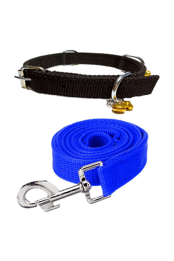 Nylon Dog Belt Combo of Ghungroo Collar with Leash, Dog Adjustable Nylon Bell Collar & Leash