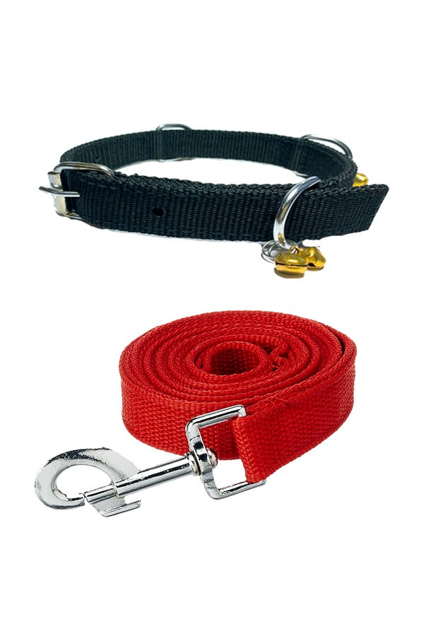 Nylon Dog Belt Combo of Ghungroo Collar with Leash, Dog Adjustable Nylon Bell Collar & Leash