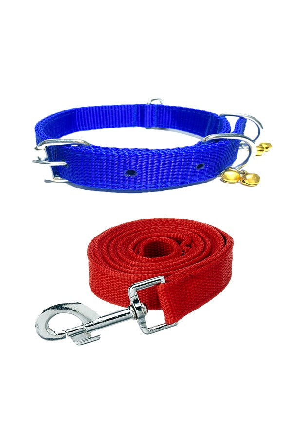 Nylon Dog Belt Combo of Ghungroo Collar with Leash, Dog Adjustable Nylon Bell Collar & Leash