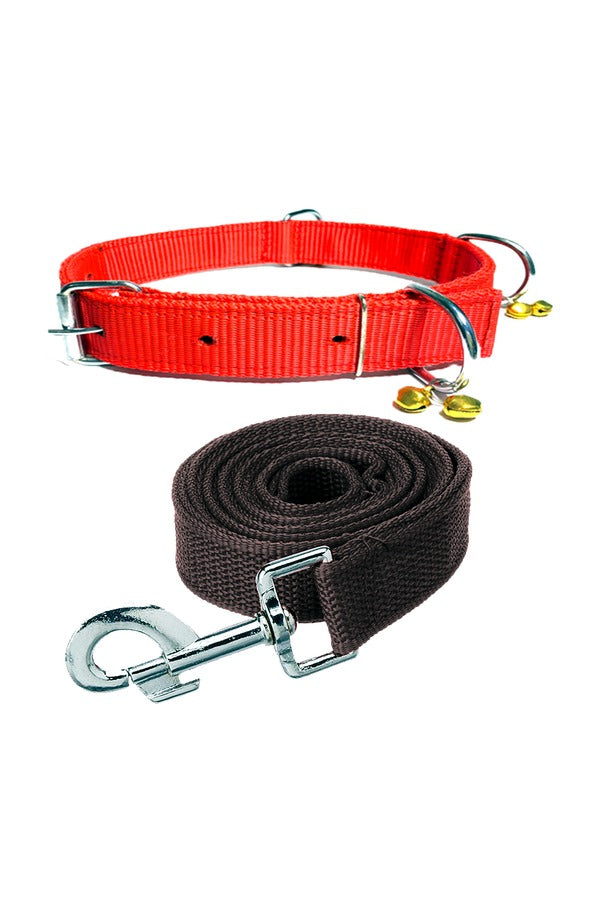 Nylon Dog Belt Combo of Ghungroo Collar with Leash, Dog Adjustable Nylon Bell Collar & Leash