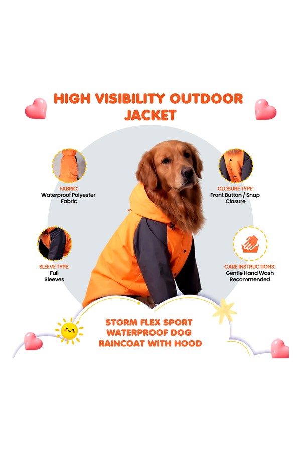 Storm Flex Sport Waterproof Dog Raincoat with Hood- High Visibility Outdoor Jacket