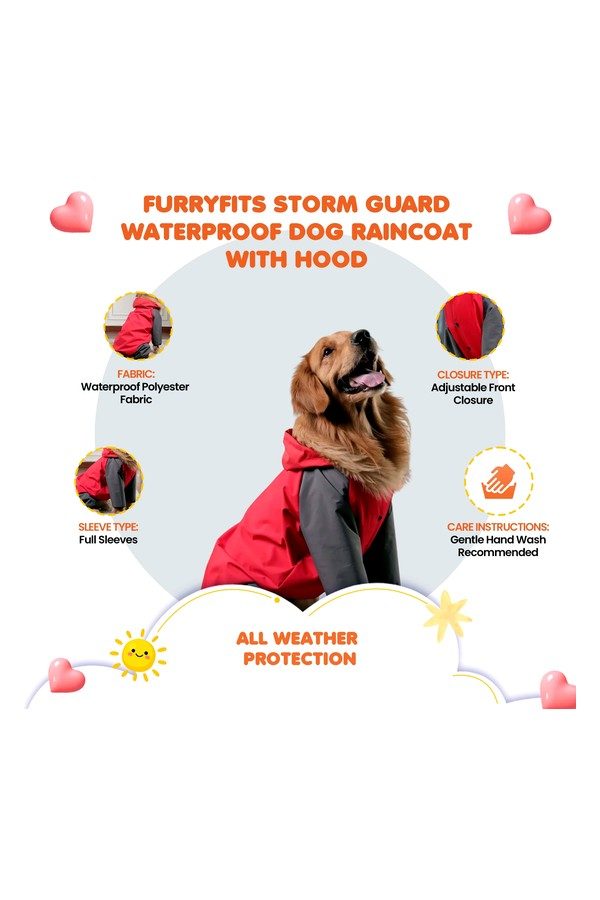 Storm Guard Waterproof Dog Raincoat with Hood- Lightweight All Weather Protection