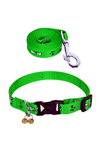 Puppy Neck Collar, Leash Combo Set, Nylon Fabric, Adjustable Size, Bone Paw Printed