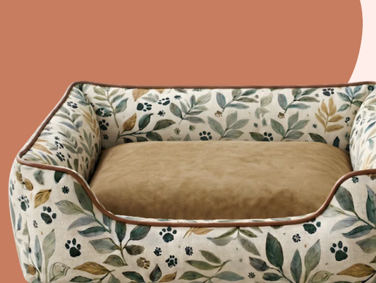 Leaf Print Dog Bed with Bolsters