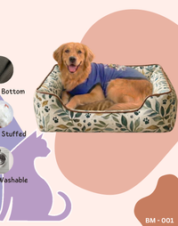 Leaf Print Dog Bed with Bolsters