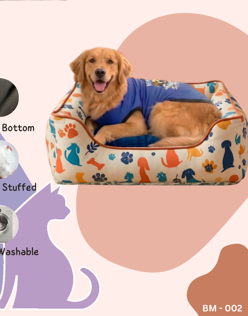 Cute Dog Print Bed with Bolsters