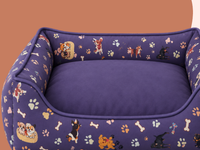 Dog & Paw Print Bed with Bolsters