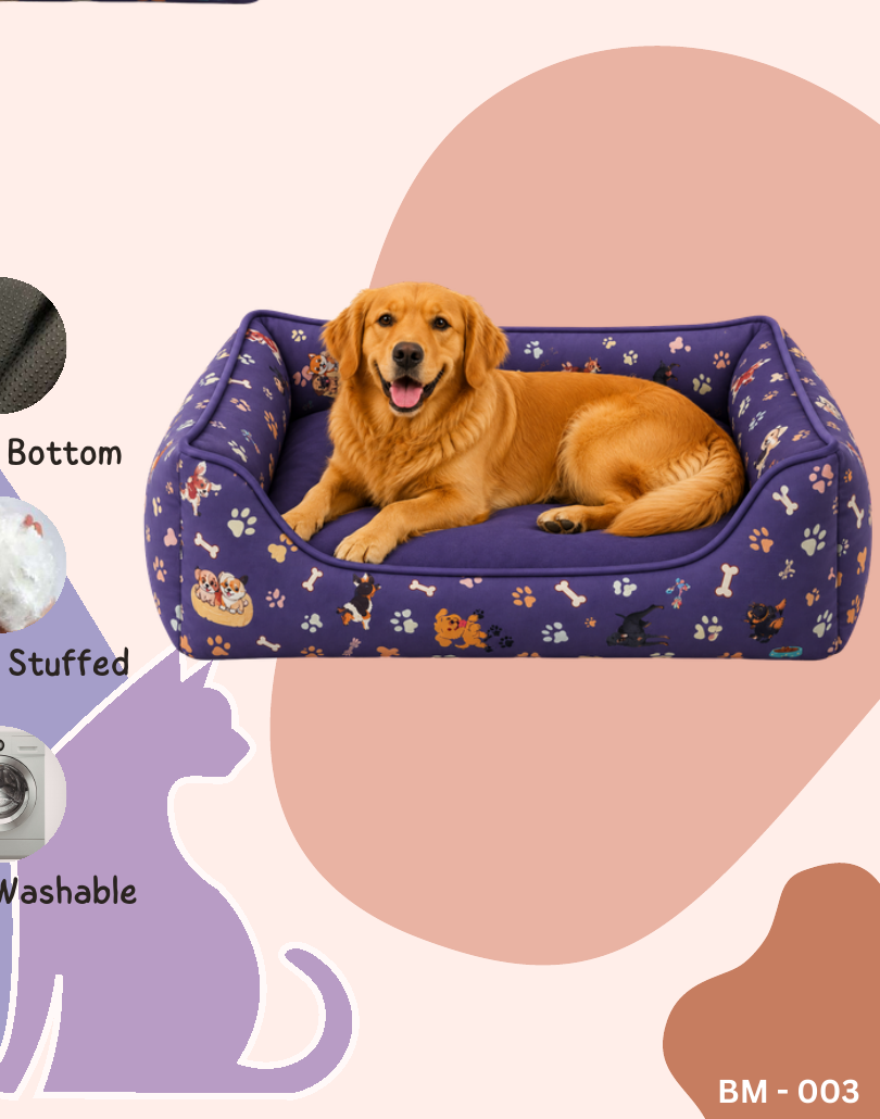 Dog & Paw Print Bed with Bolsters