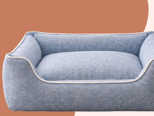Denim Blue Dog Bed with Bolsters - Grey