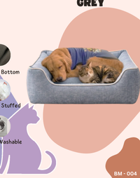 Denim Blue Dog Bed with Bolsters - Grey