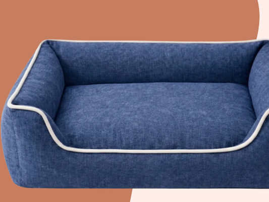 Linen Feel Orthopedic Pet Bed with Bolsters - Blue