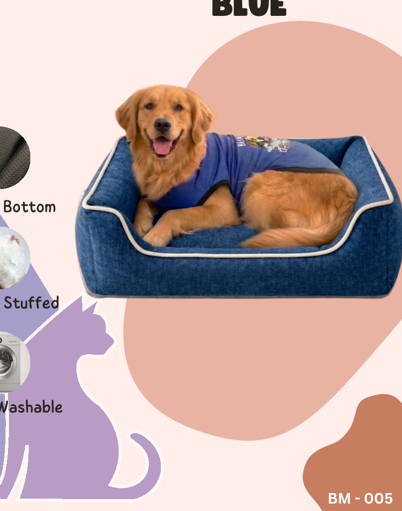 Linen Feel Orthopedic Pet Bed with Bolsters - Blue