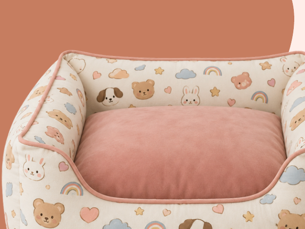 Pink Rainbow Print Dog Bed with Bolsters