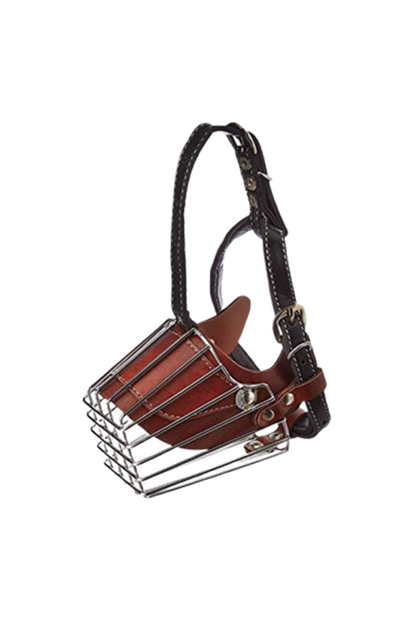 LCAZAR Iron Cage Style Dog Basket Wire Muzzle with Adjustable Leather Strap