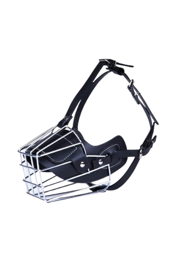 Adjustable Strap Iron Muzzle Chrome Cum Mouth Cover Mask Basket Cage