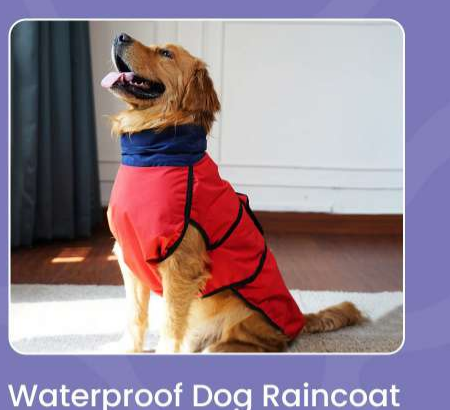 Waterproof Dog Raincoat (Red & Navy) - Lightweight Sleeveless Rain Jacket with Neck Protection