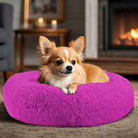 Dog & Cat Rounded Donut Bed | 2-IN-1 Both Side Use | Calming, Washable, Cozy, Fluffy Pet Beds | 50L x 50W x 12H CM (S, Brown)