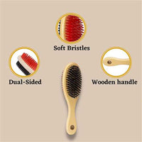 Double Sided Wooden Handle Soft Brush, Grooming & Shedding Comb for Dogs & Cats (Soft Brush)